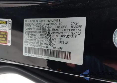 2025 Honda Odyssey Sport-L из США, поврежденный, VIN 5FNRL6H71SB000421